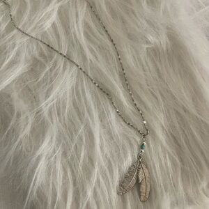 Sterling Silver Feather Pendant Necklace with Turquoise Accent